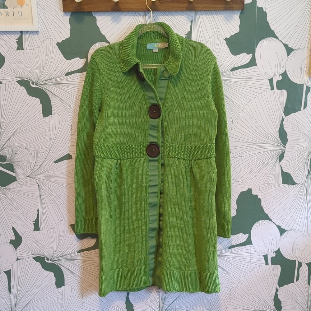 Boden Green Knit Cardigan Jacket with Large Buttons
